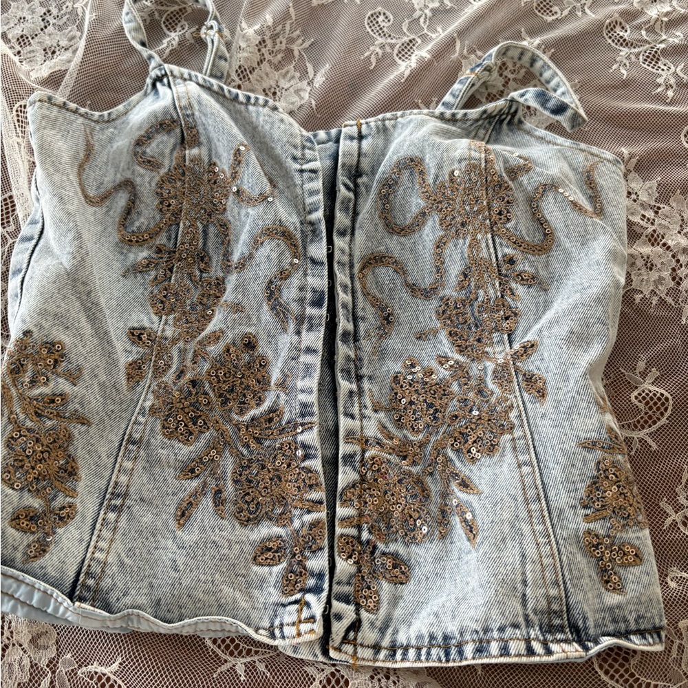 Embellished Denim Corset Top